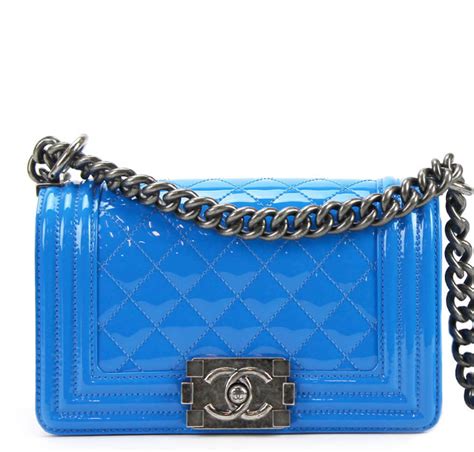 chanel boy bag blue patent leather|chanel patent leather tote bag.